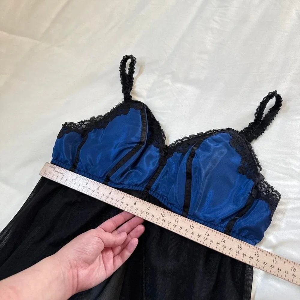 Y2K blue black lace babydoll slip dress‎ Cacique size 18